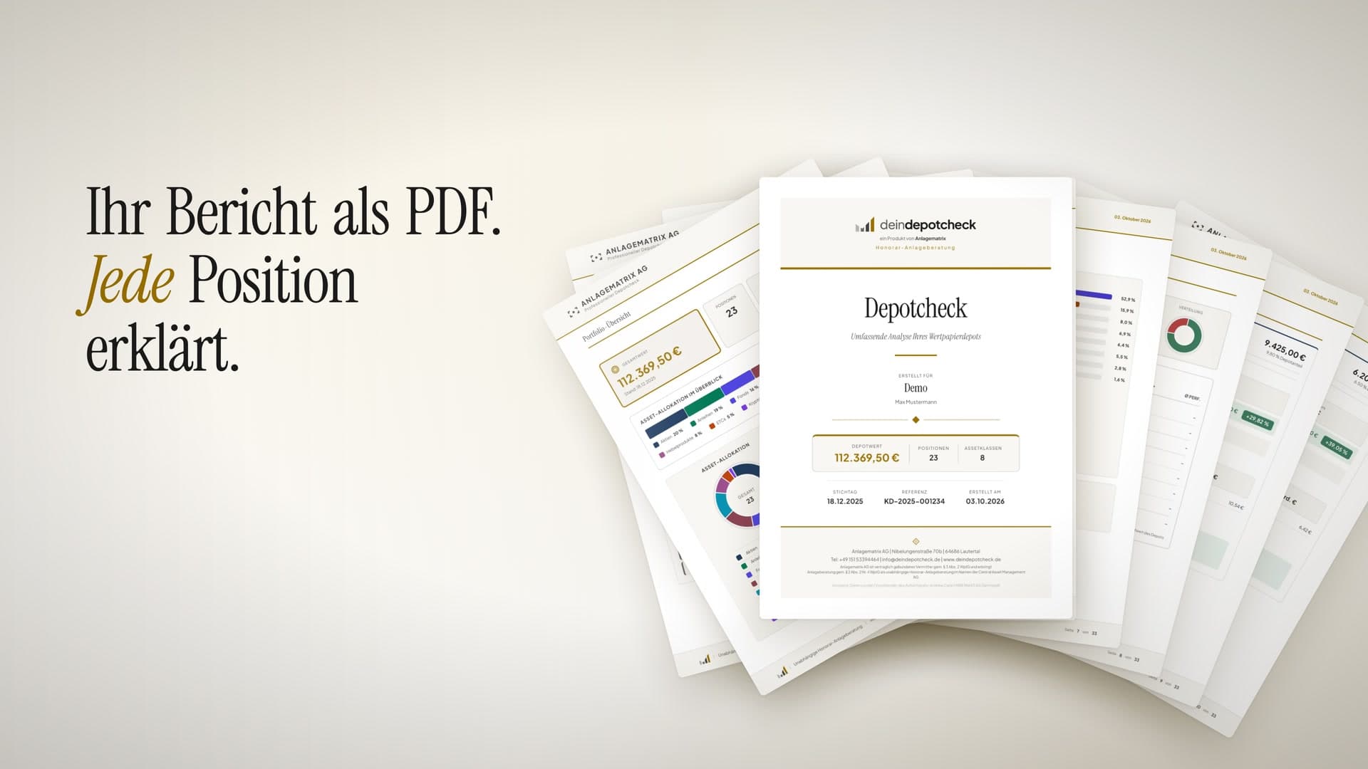 PDF-Bericht der Depotanalyse mit jeder Position